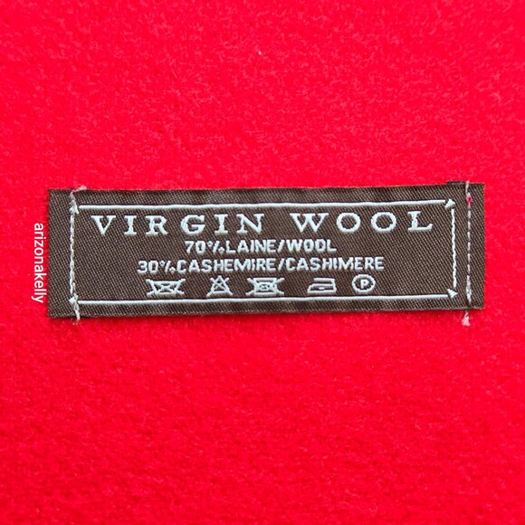 Wool/Cashmere Red Scarf with Fringe Virgin Wool - Picture 2 of 13